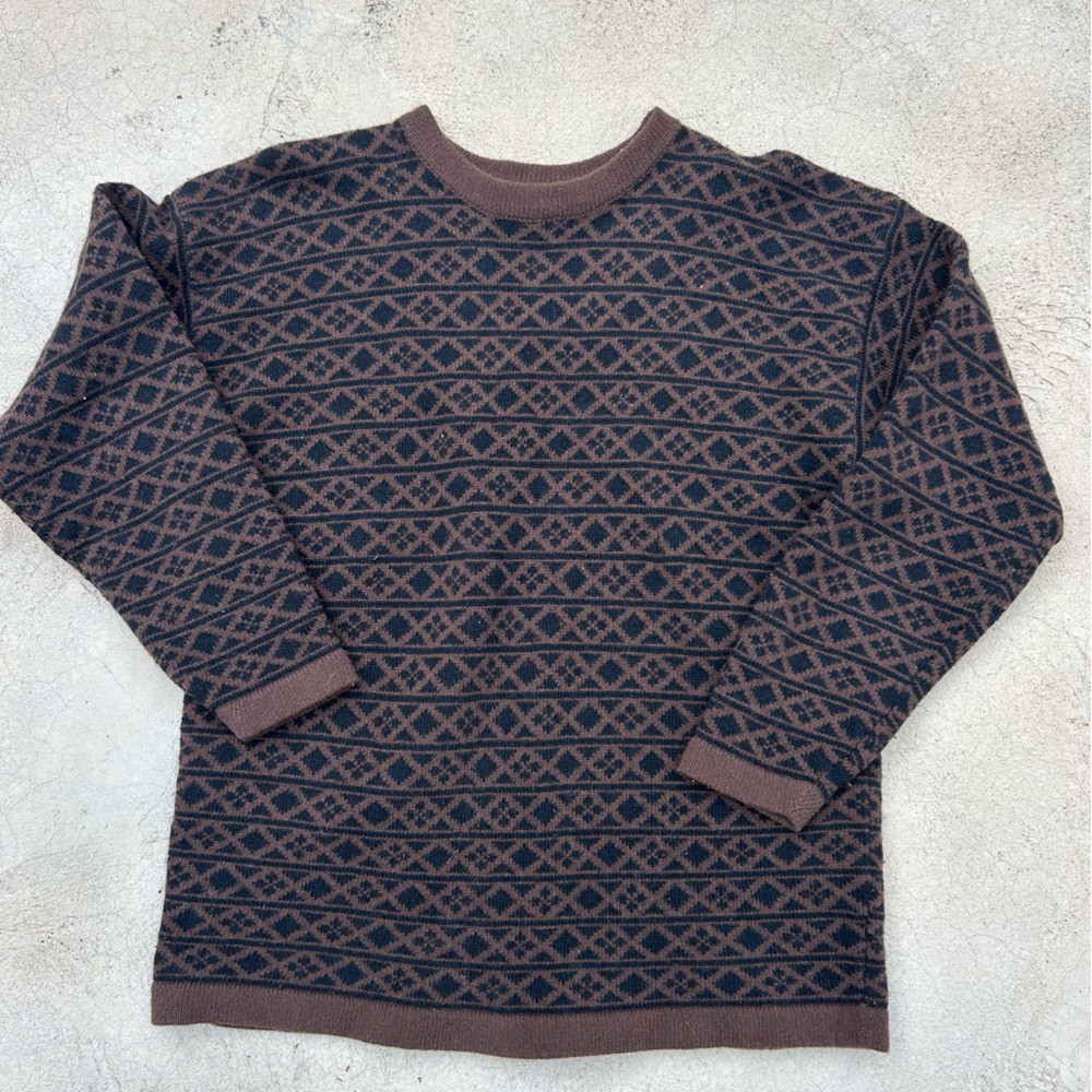 Vintage Gap 100%Lambswool Fair Isle patterned sweater Sz M ‎ dark academia